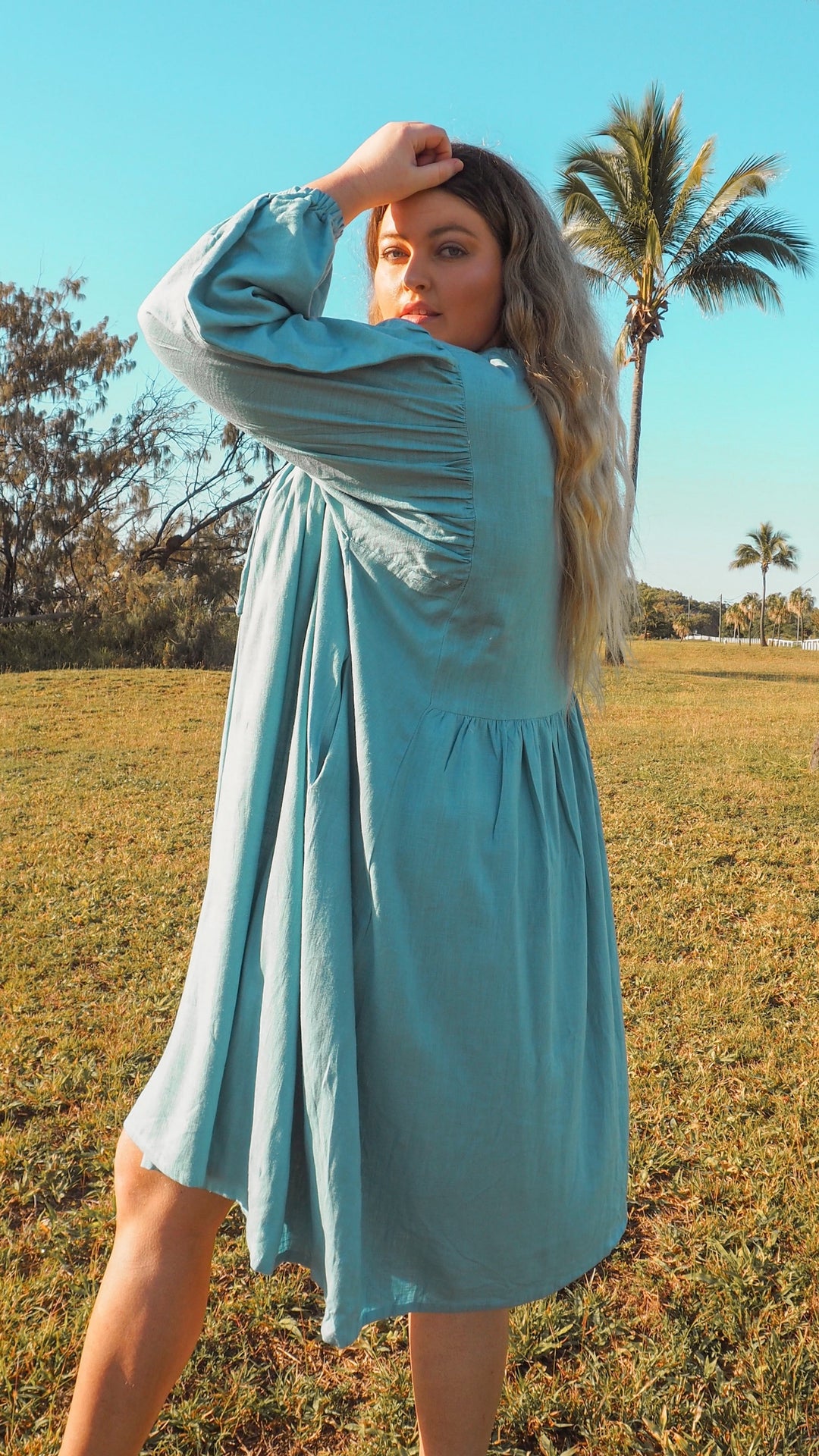 Harriet | Linen Faraway Dress in Sky
