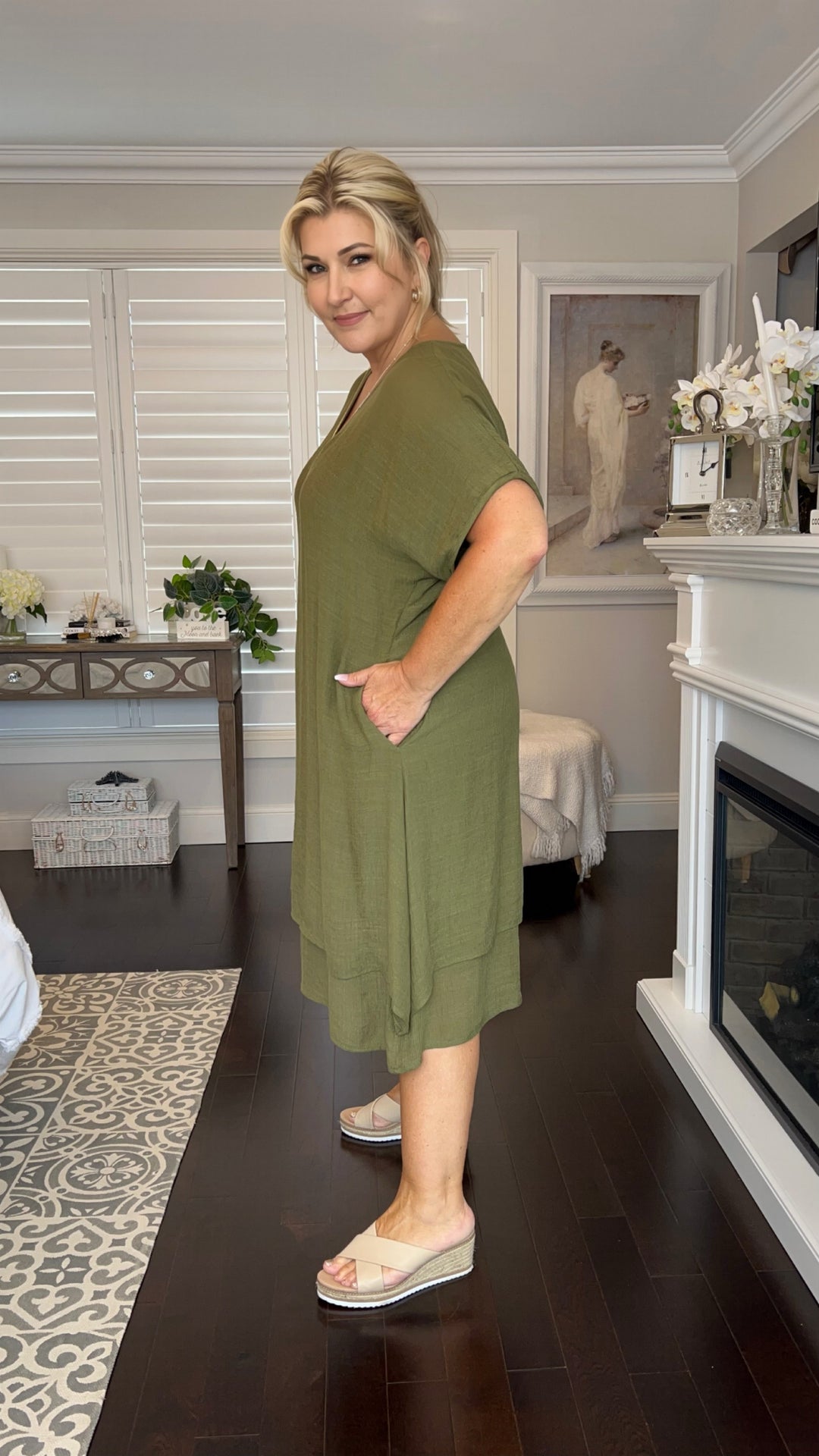 Ximena | Chelsea Olive Midi Dress