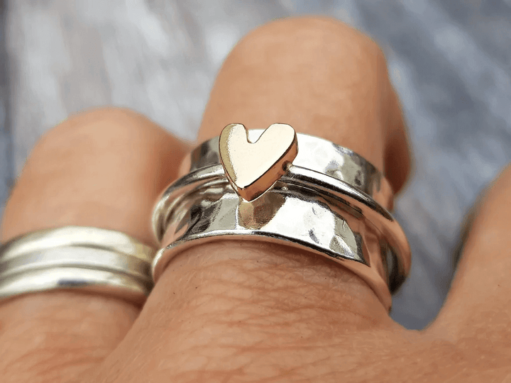 Evie | Golden Heart Silver Ring