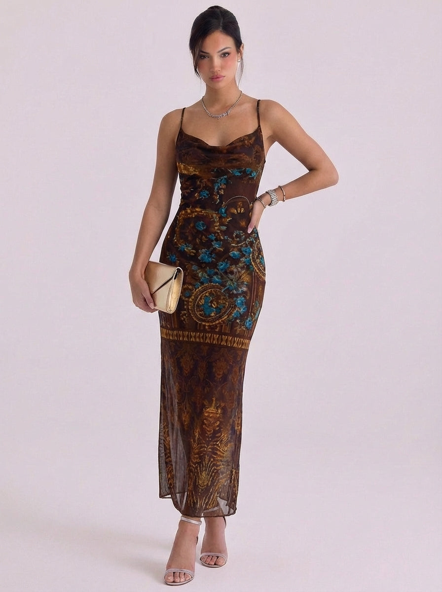 Eachann | Mesh Printed Slip Maxi Dress