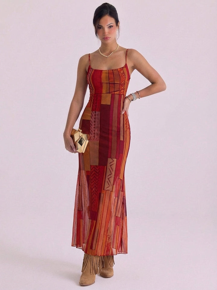 Eachann | Mesh Printed Slip Maxi Dress