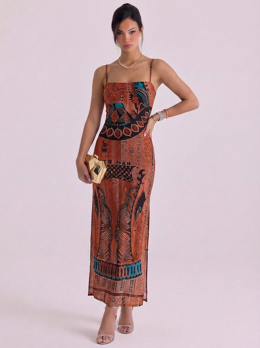 Eachann | Mesh Printed Slip Maxi Dress