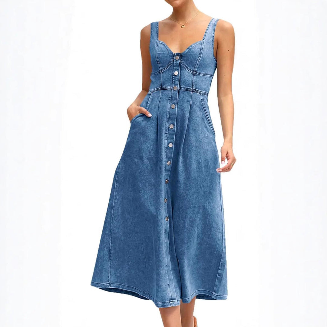Aileen | Classic Sleeveless Button-Front Denim Dress