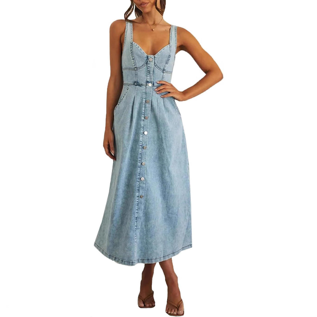 Aileen | Classic Sleeveless Button-Front Denim Dress