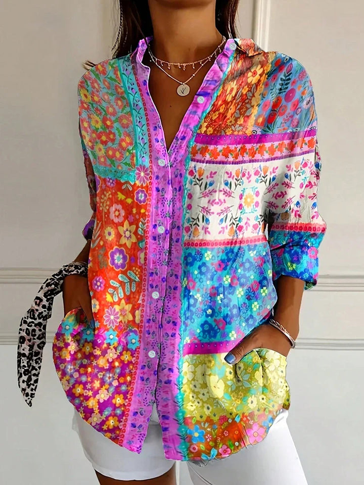 Clara | Floral Button-Down V-Neck Blouse