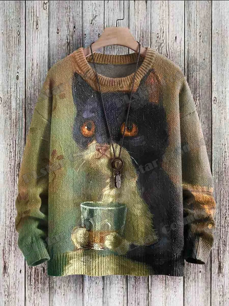 Soleil | Black Cat Sunflower Art Pullover
