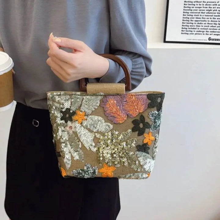 Lavinia | Green Flower Embroidery Bag