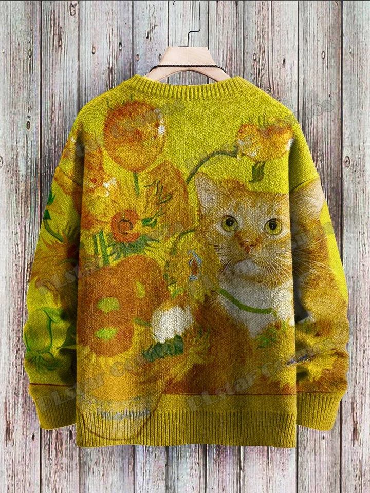 Soleil | Black Cat Sunflower Art Pullover