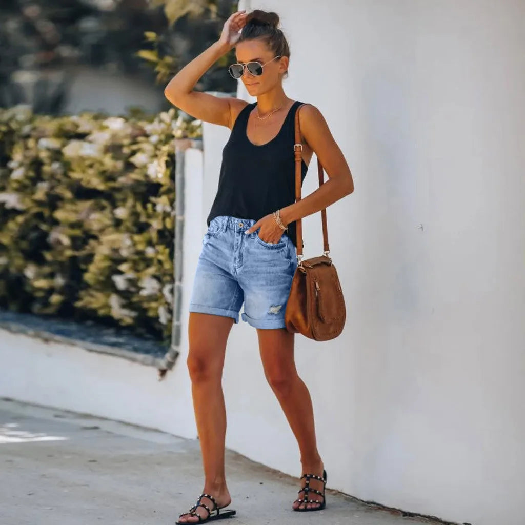 Scout | High Waist Denim Shorts Distressed