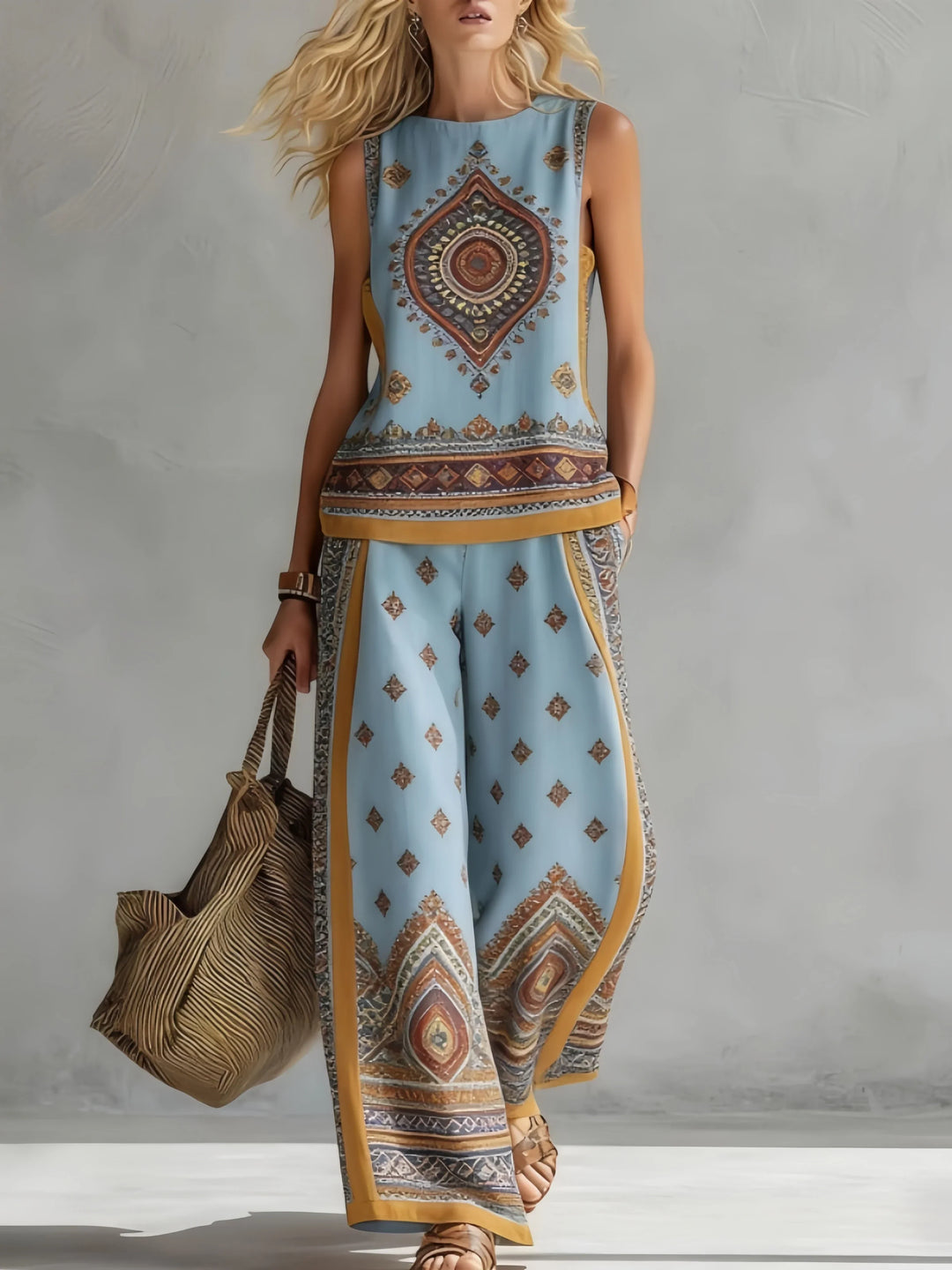 Margot | Retro Print Sleeveless Top & Trouser Set