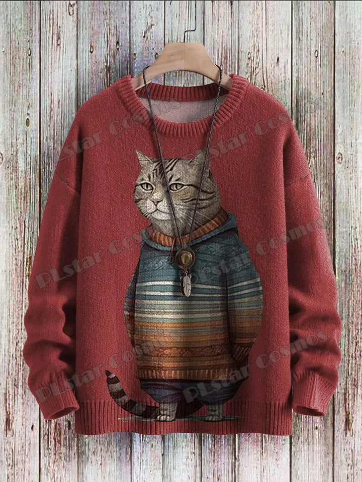 Sunset | Retro Cat Sunset Print Pullover