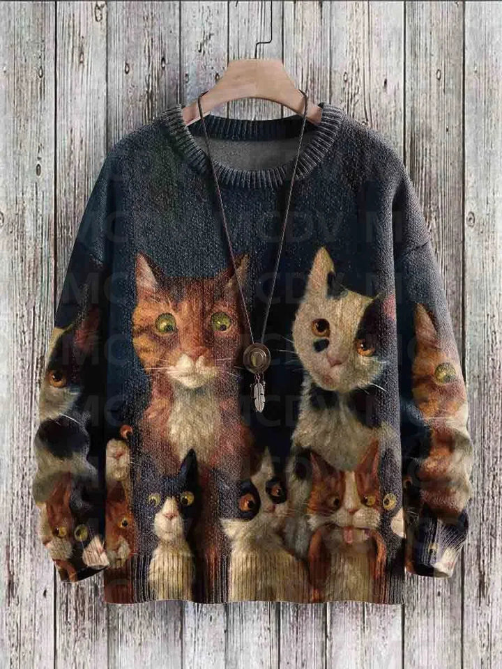 Whiskers | Vintage Cat Print Knit Pullover