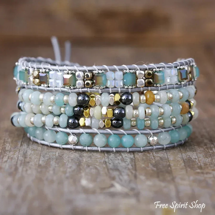 Astrid | Amazonite & Hematite Multi-Row Beaded