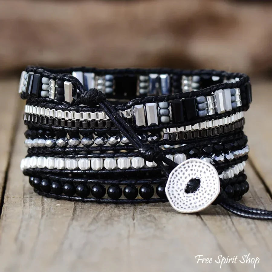 Nadia | Black & Silver Beaded Wrap