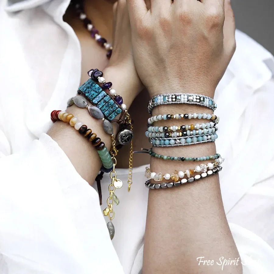 Astrid | Amazonite & Hematite Multi-Row Beaded