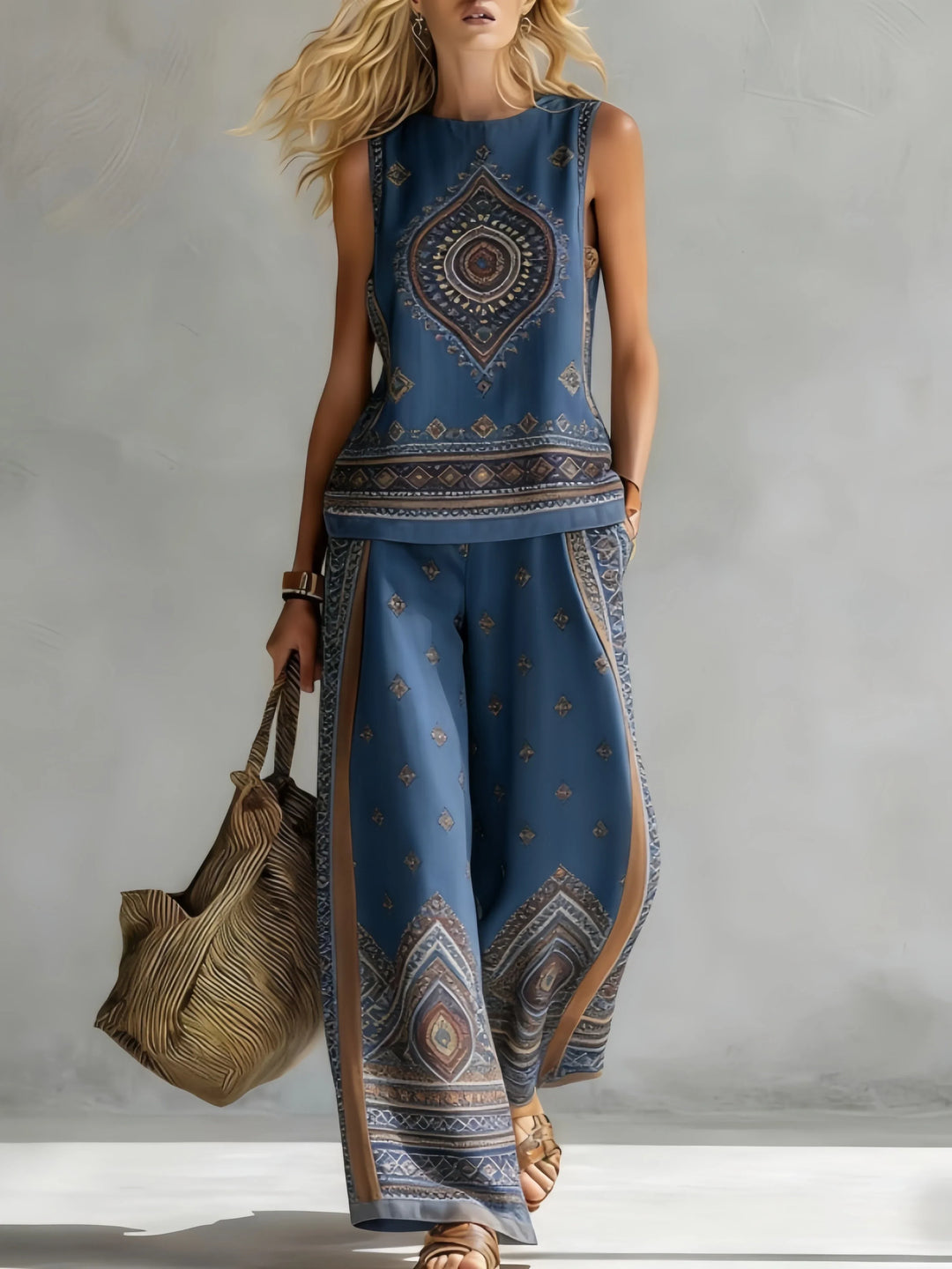 Margot | Retro Print Sleeveless Top & Trouser Set