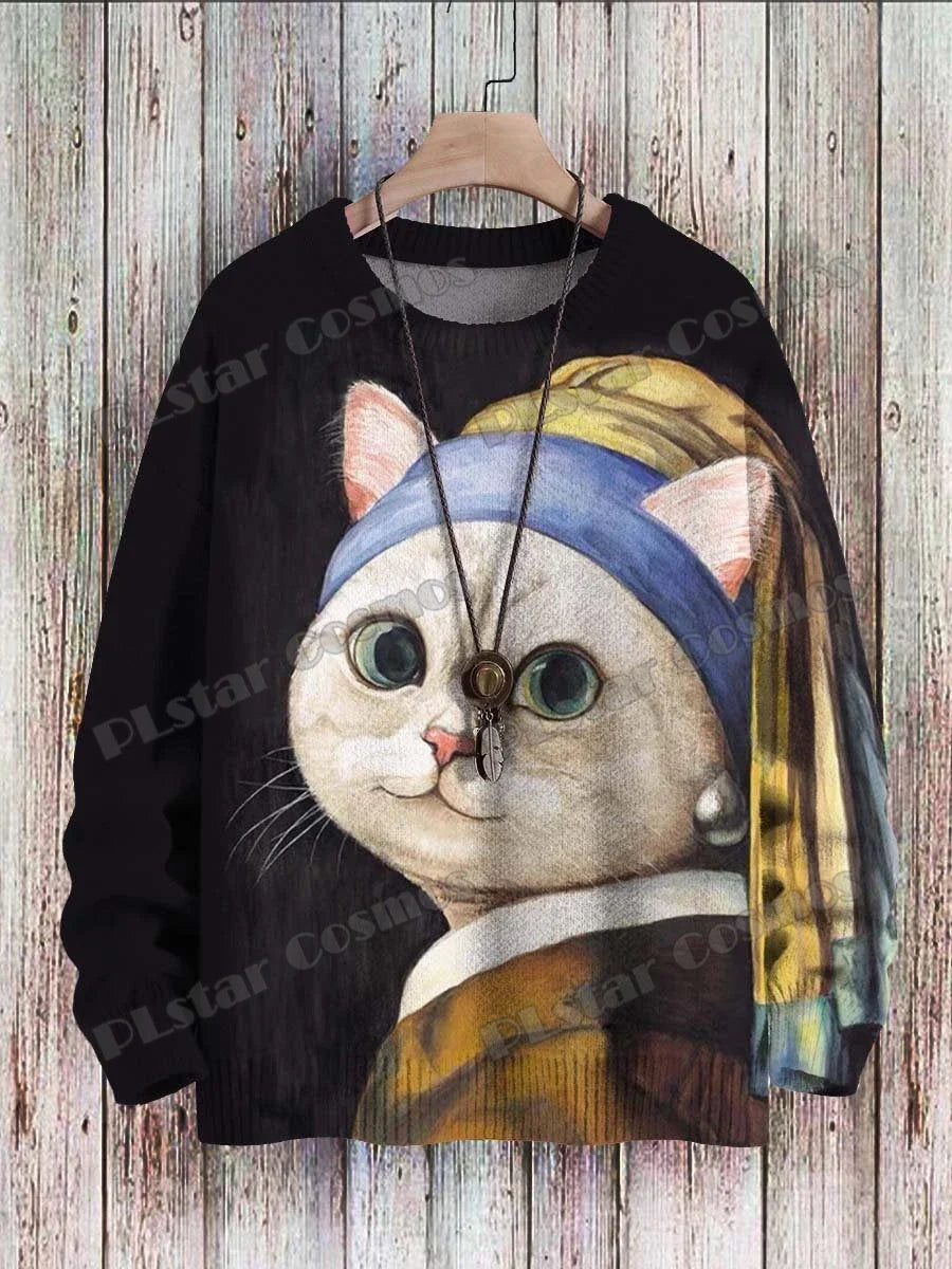 Retro | Fashion Cat 3D Knit Pullover