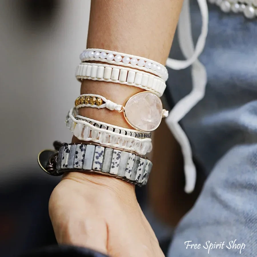 Ariel | Clear Quartz White Beaded Wrap