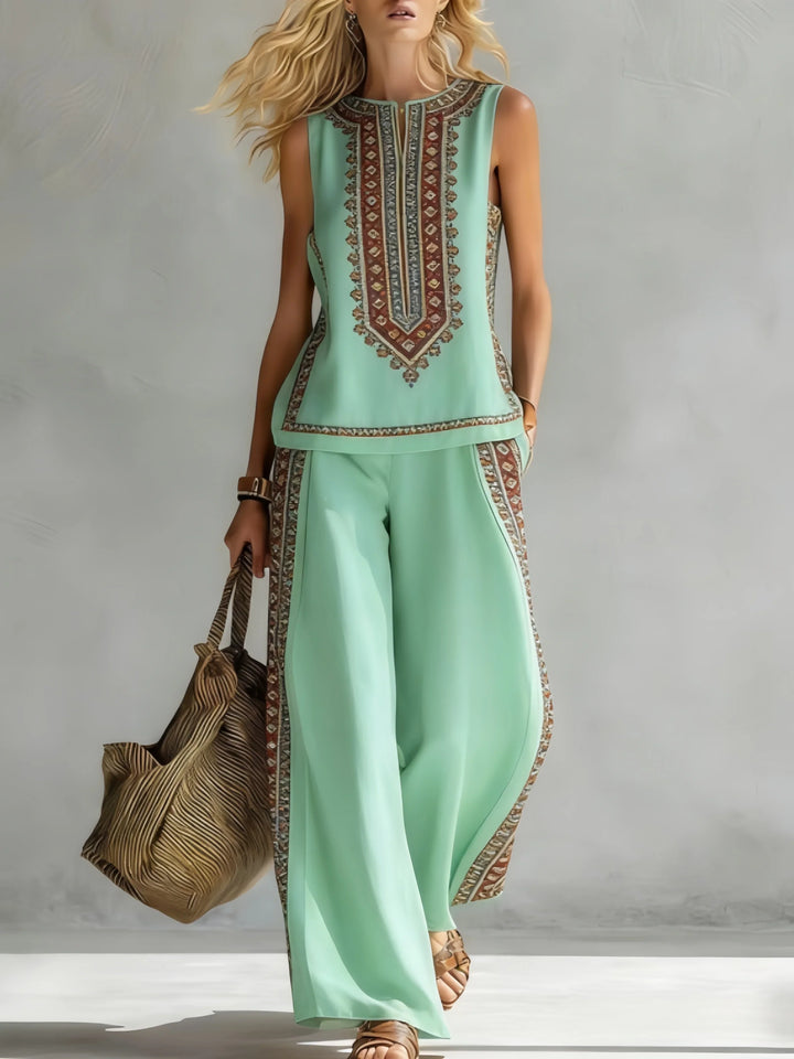 Margot | Retro Print Sleeveless Top & Trouser Set