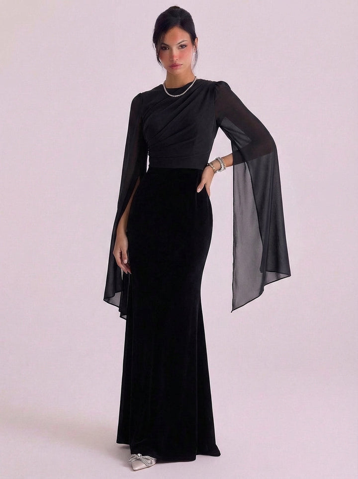 Tearlach | Satin Bell Sleeve Gown Floor Length Fitted