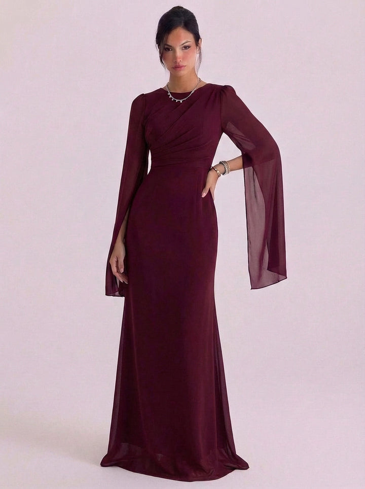 Tearlach | Satin Bell Sleeve Gown Floor Length Fitted