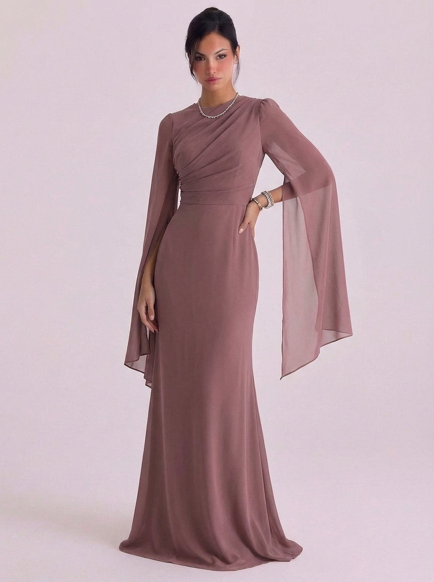 Tearlach | Satin Bell Sleeve Gown Floor Length Fitted