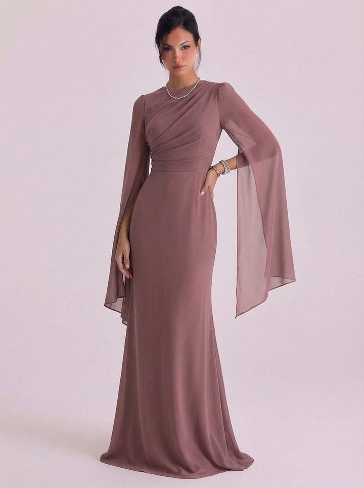 Tearlach | Satin Bell Sleeve Gown Floor Length Fitted