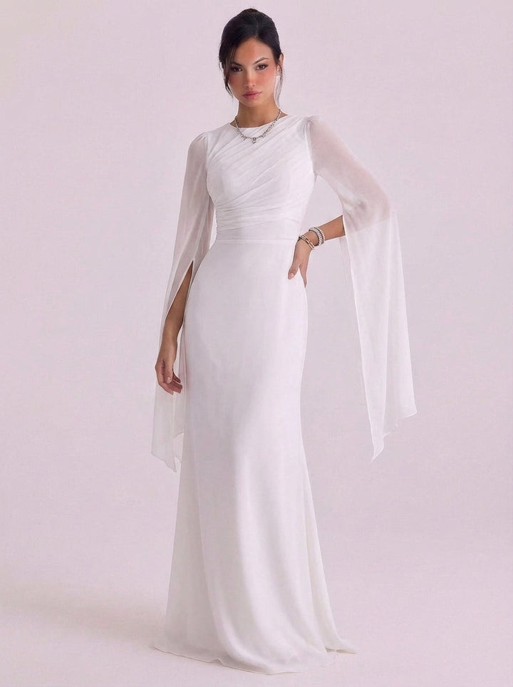 Tearlach | Satin Bell Sleeve Gown Floor Length Fitted