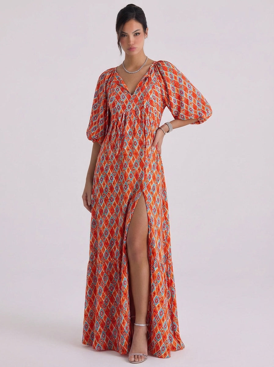 Aileen | Satin Maxi Dress With Ruffle Hem