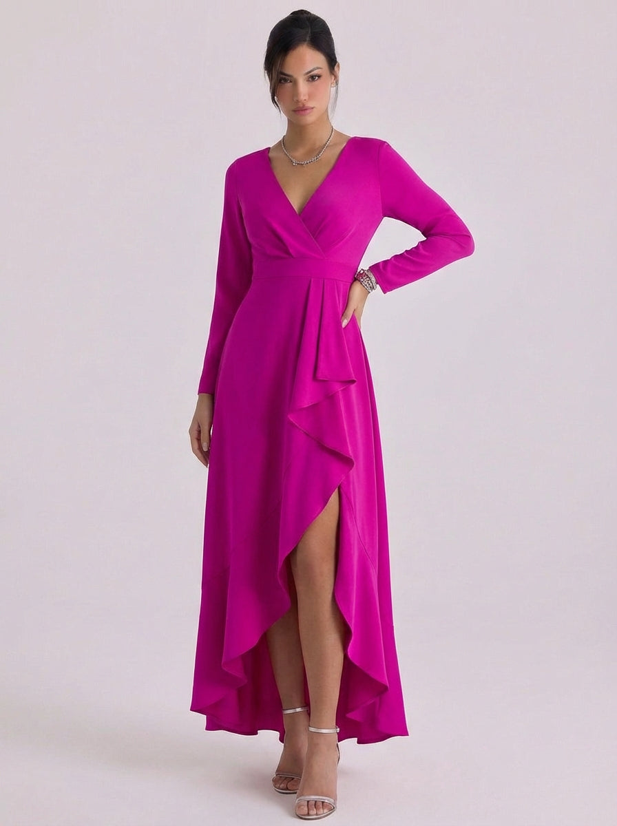 Roisin | Satin Wrap Maxi Dress With High-Slit