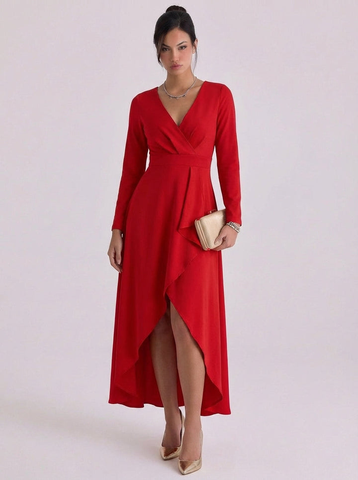 Roisin | Satin Wrap Maxi Dress With High-Slit
