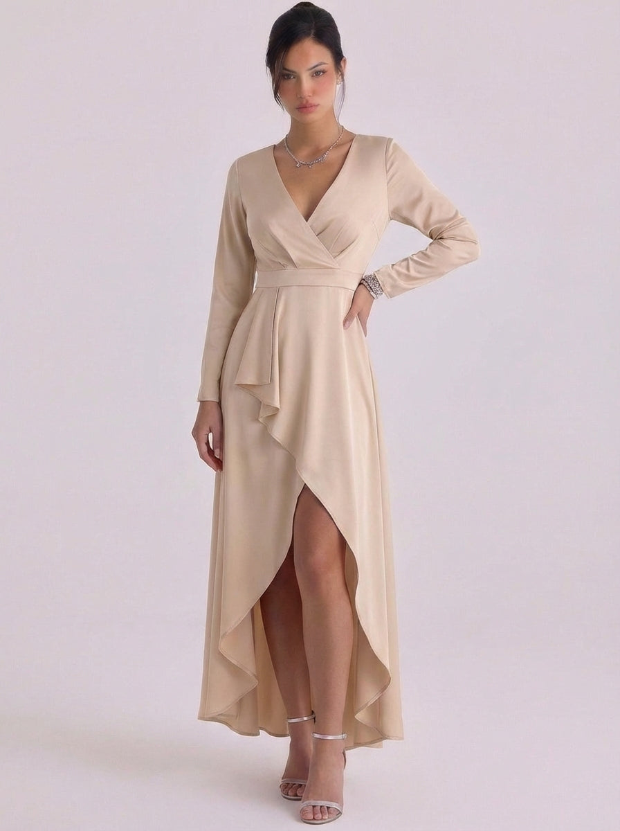 Roisin | Satin Wrap Maxi Dress With High-Slit