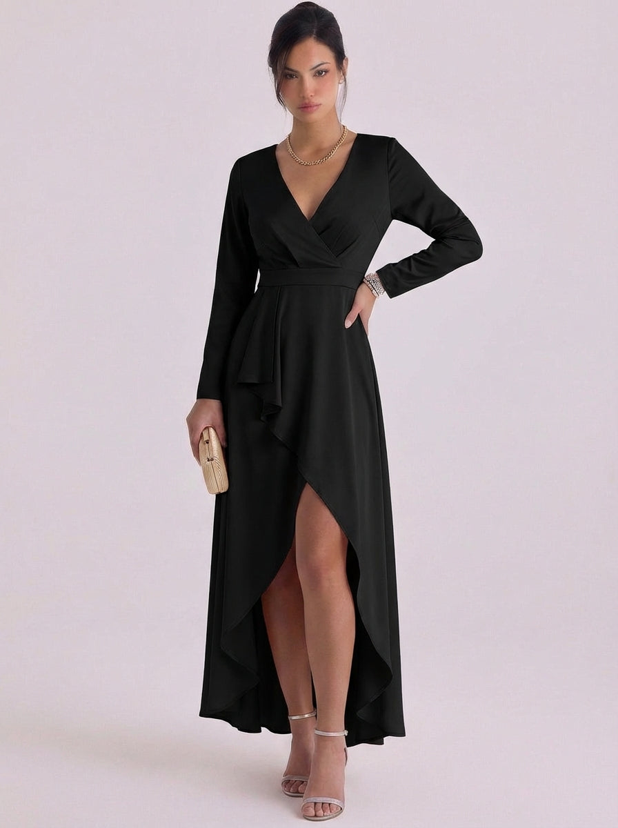 Roisin | Satin Wrap Maxi Dress With High-Slit