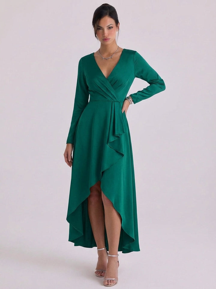 Roisin | Satin Wrap Maxi Dress With High-Slit