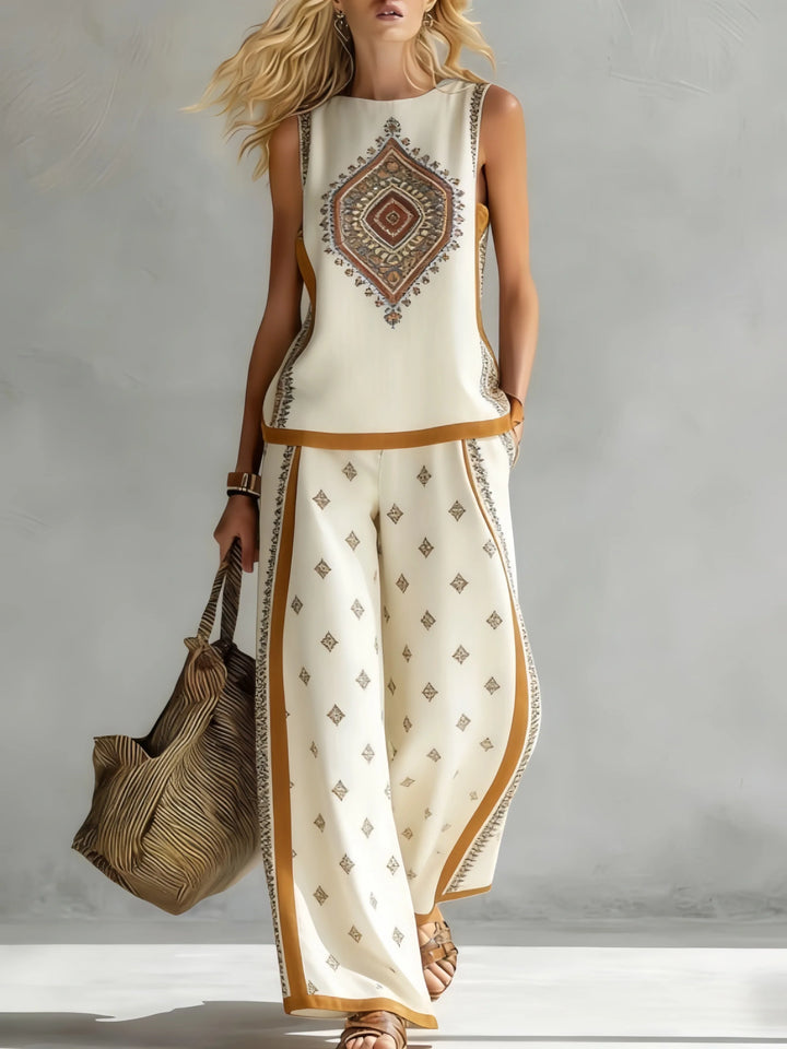 Margot | Retro Print Sleeveless Top & Trouser Set
