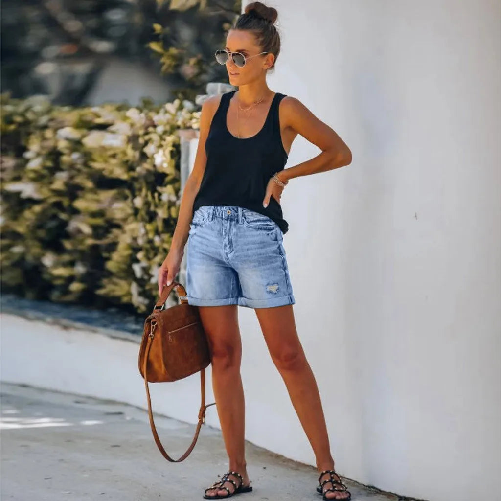 Scout | High Waist Denim Shorts Distressed