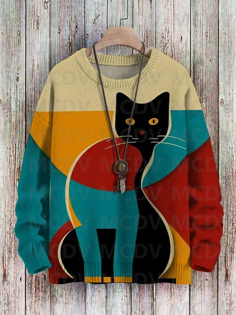 Whiskers | Vintage Cat Print Knit Pullover