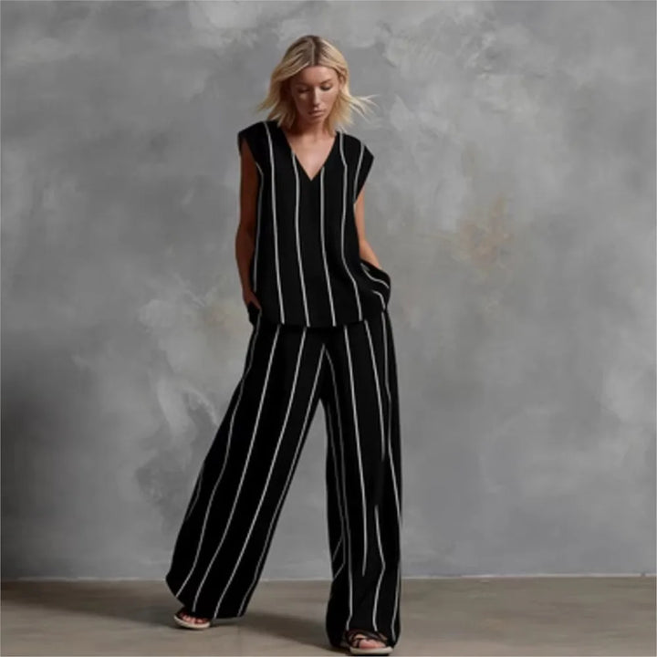 Evie | Striped Loose Top & Wide-Leg Pants Set
