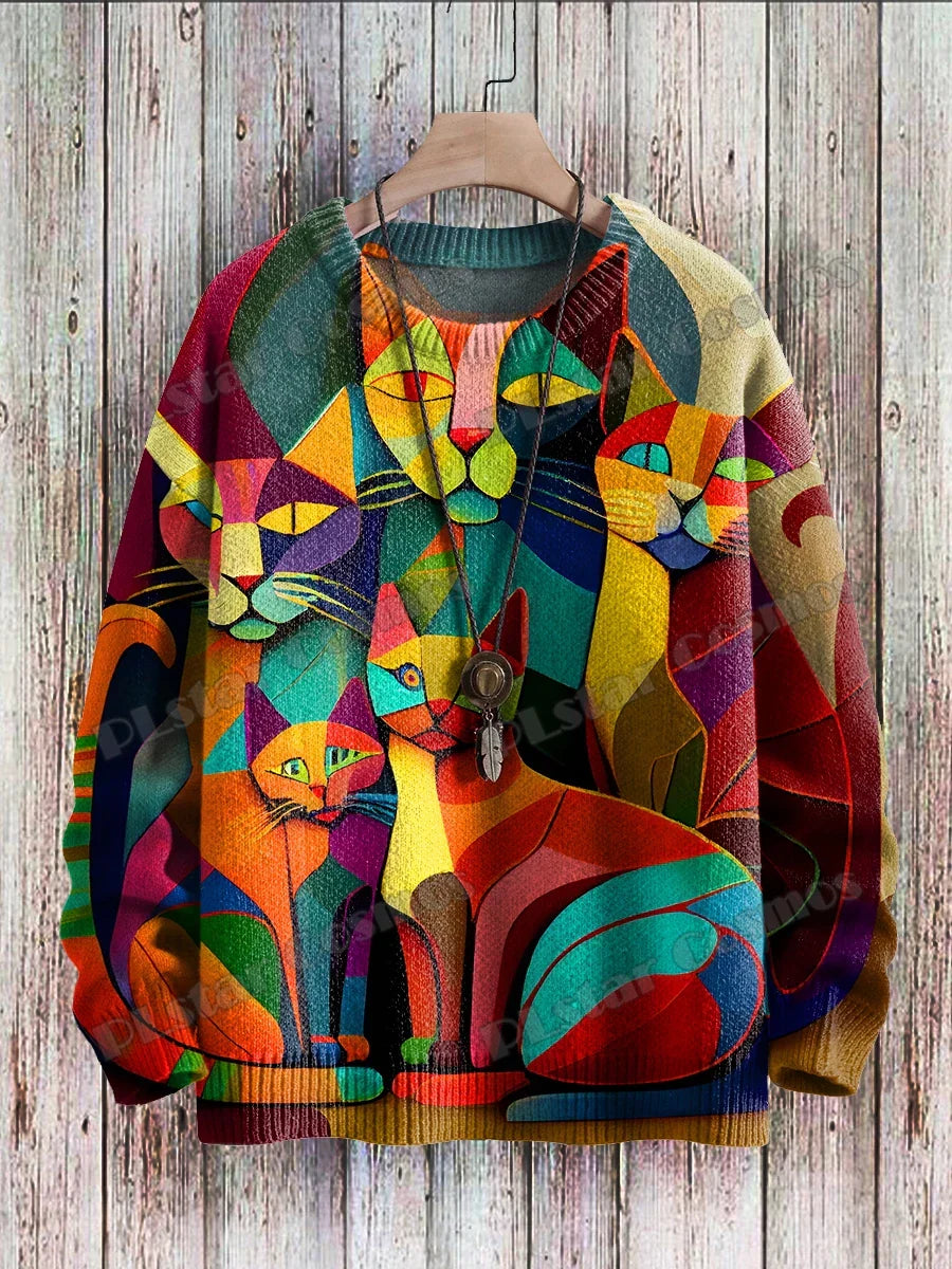 Sunset | Retro Cat Sunset Print Pullover