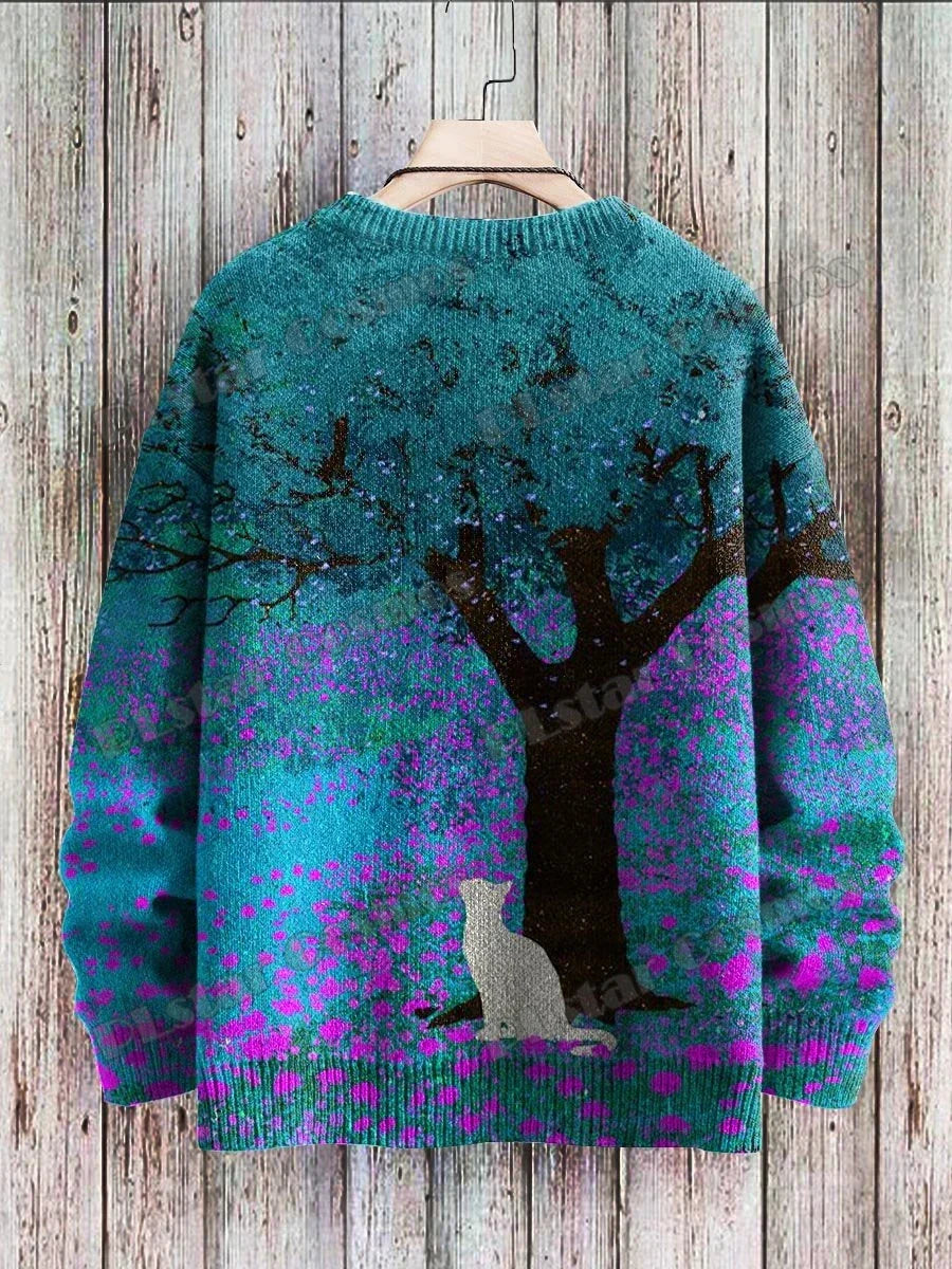 Aurora | All-Over Cat Art Knit Pullover