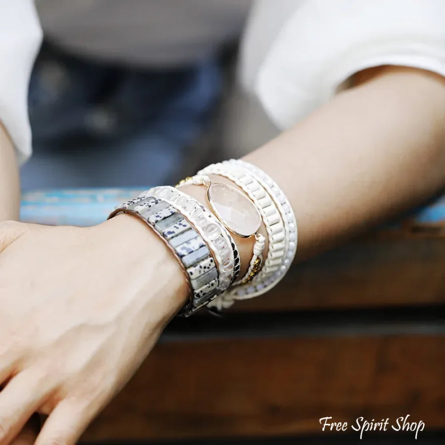 Ariel | Clear Quartz White Beaded Wrap