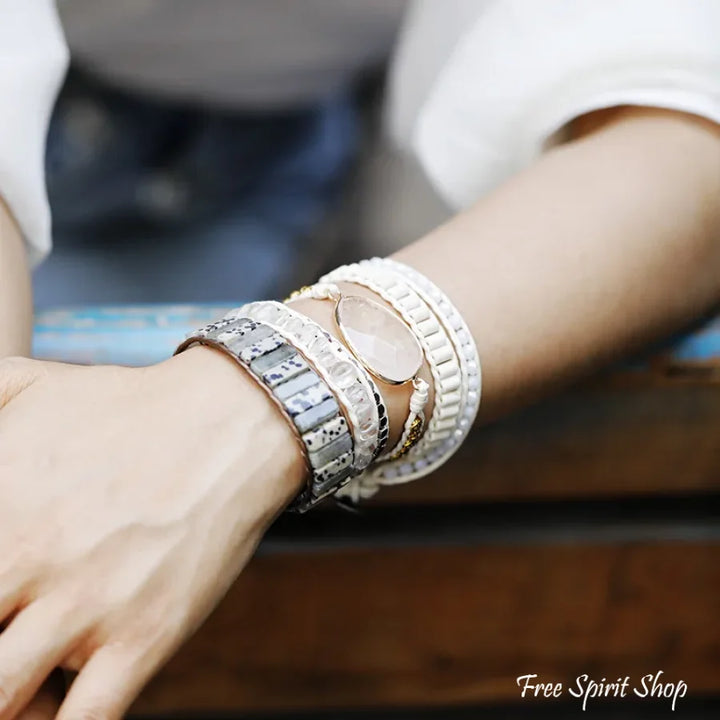 Ariel | Clear Quartz White Beaded Wrap
