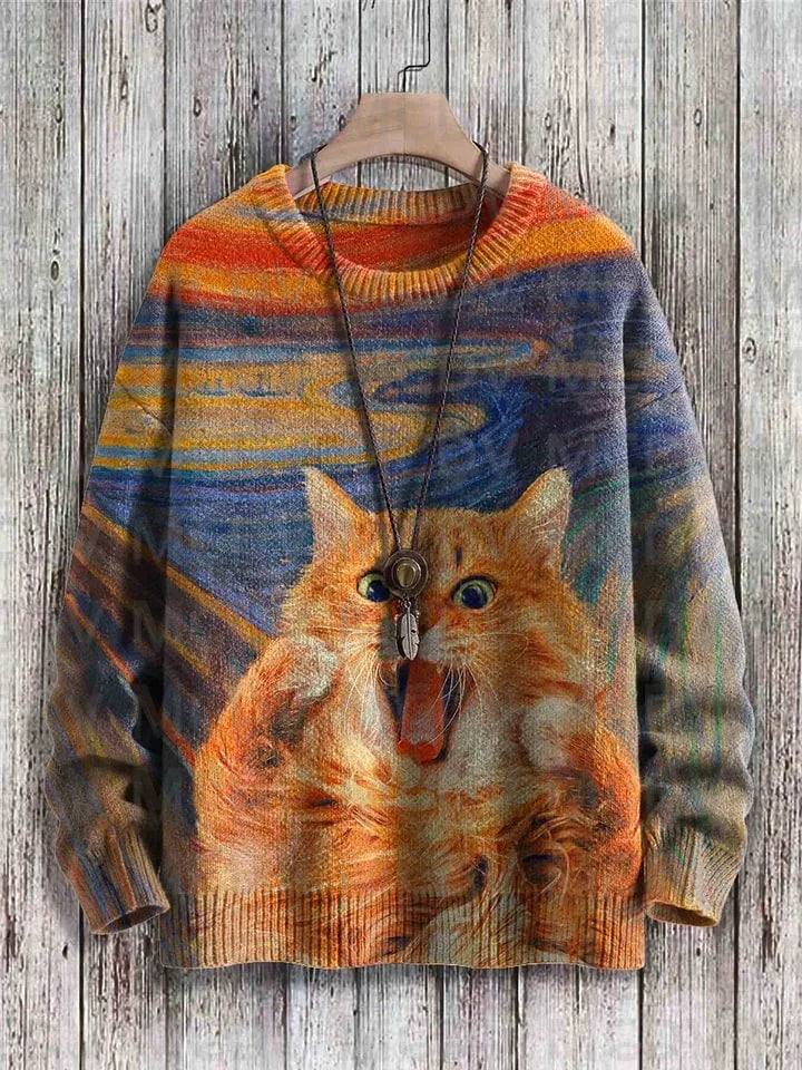 Frida | Artistic Cat Print Knit Pullover