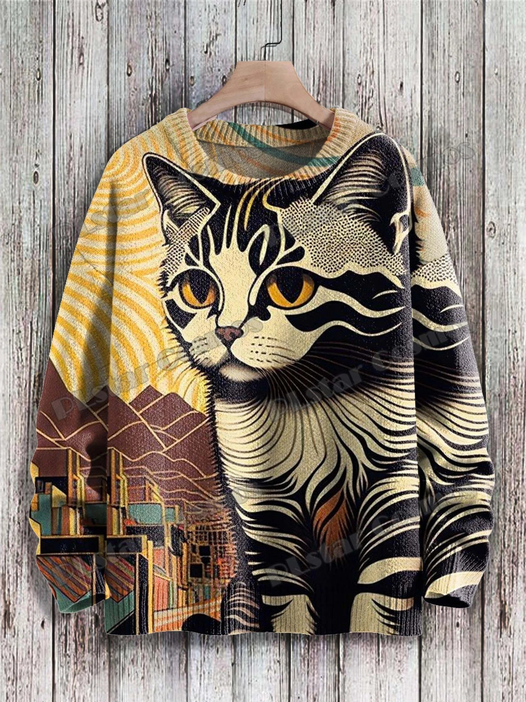 Aurora | All-Over Cat Art Knit Pullover