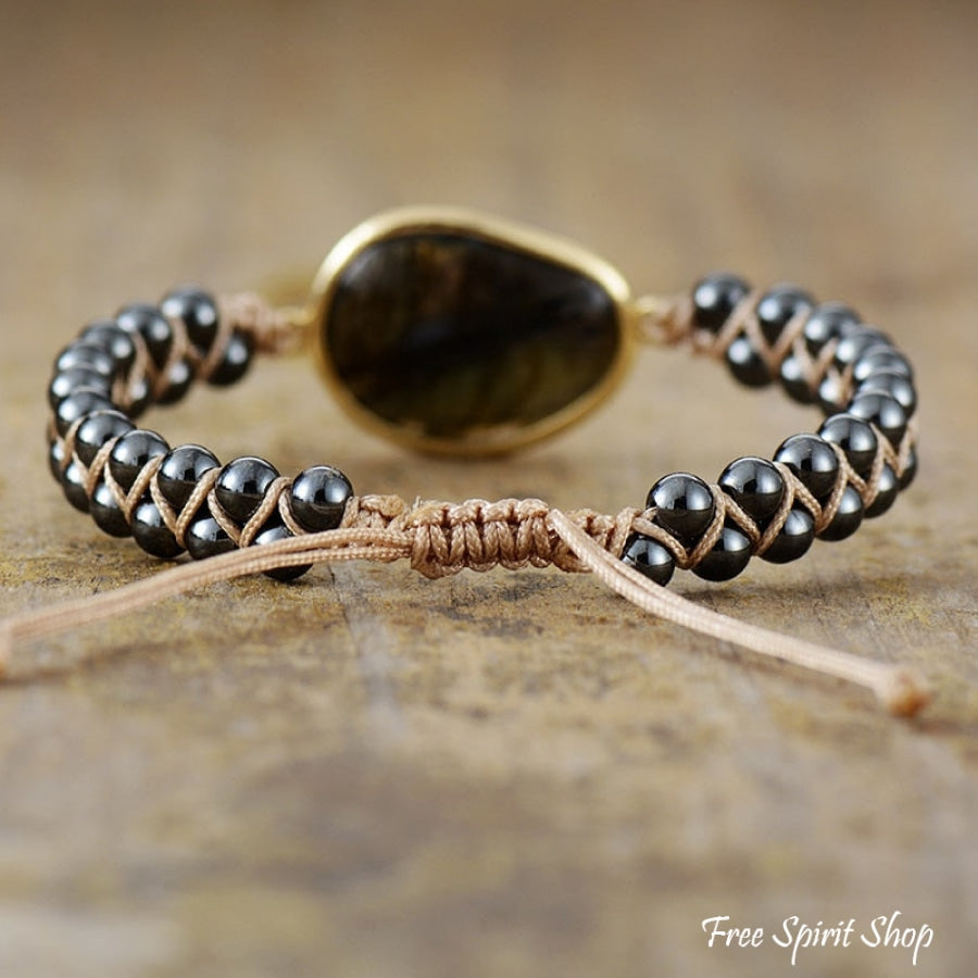 Bel | Hematite & Labradorite Braided Bead