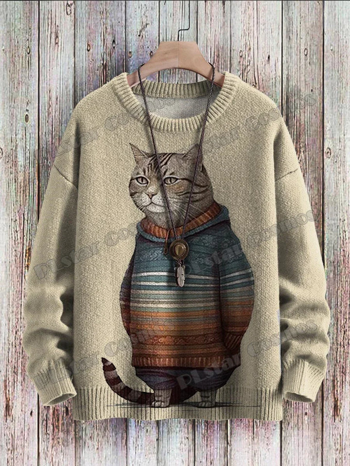 Sunset | Retro Cat Sunset Print Pullover