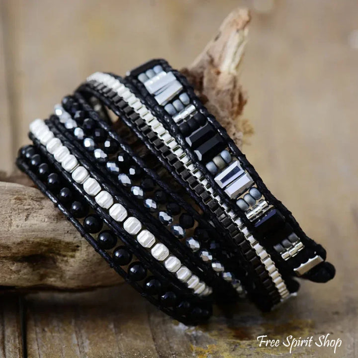 Nadia | Black & Silver Beaded Wrap