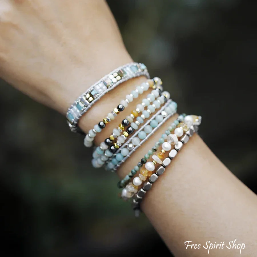 Astrid | Amazonite & Hematite Multi-Row Beaded