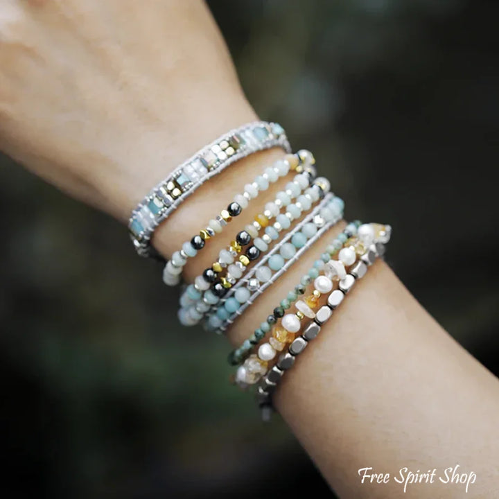 Astrid | Amazonite & Hematite Multi-Row Beaded