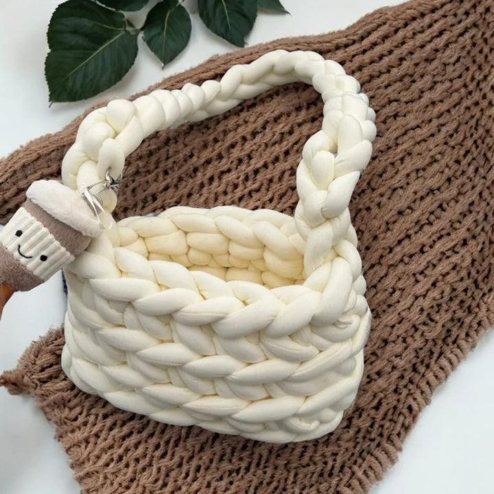Genevieve | Grey Mini Chunky Knit Bag